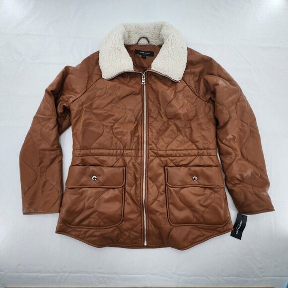 KENNETH COLE Womens Size Large Quilted Faux Fur Trim Anorak Winter Jacket - Picture 1 of 5